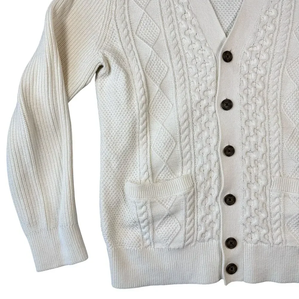 Gap‎ Fisherman Chunky Knit Cardigan Cream 100% Cotton Grandpacore Men’s - Size M